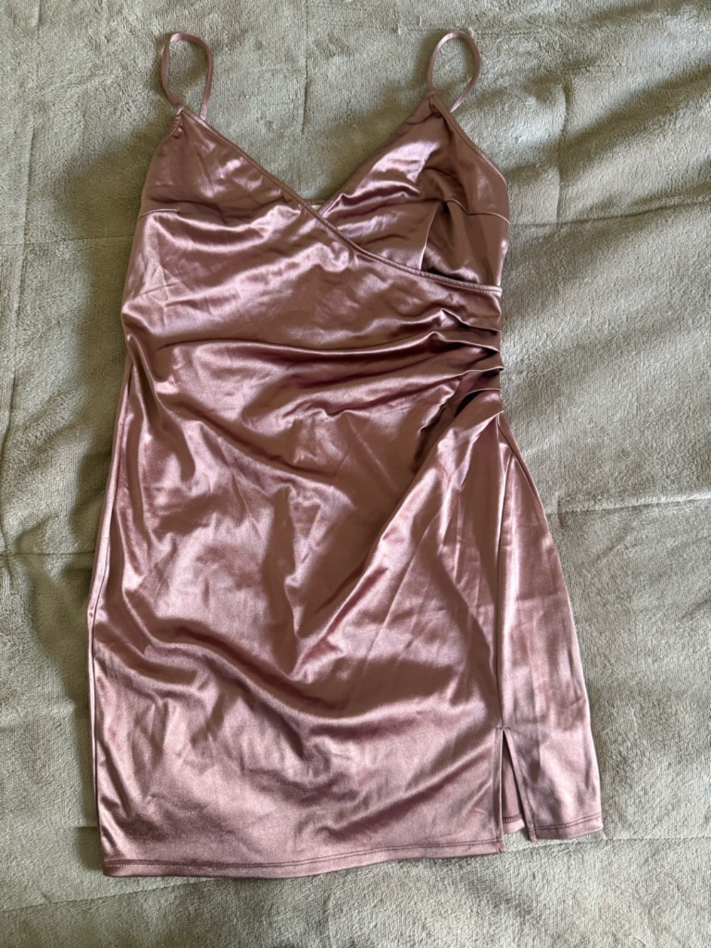Heart Hips Satin Slip Mini Dress in Dusty Rose